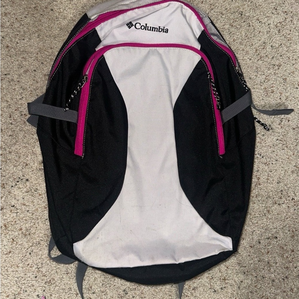 Columbia Black and White Backpack with Pink Accents